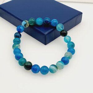 "Vibrant Blue Agate Bead Bracelet, AZFA1075
